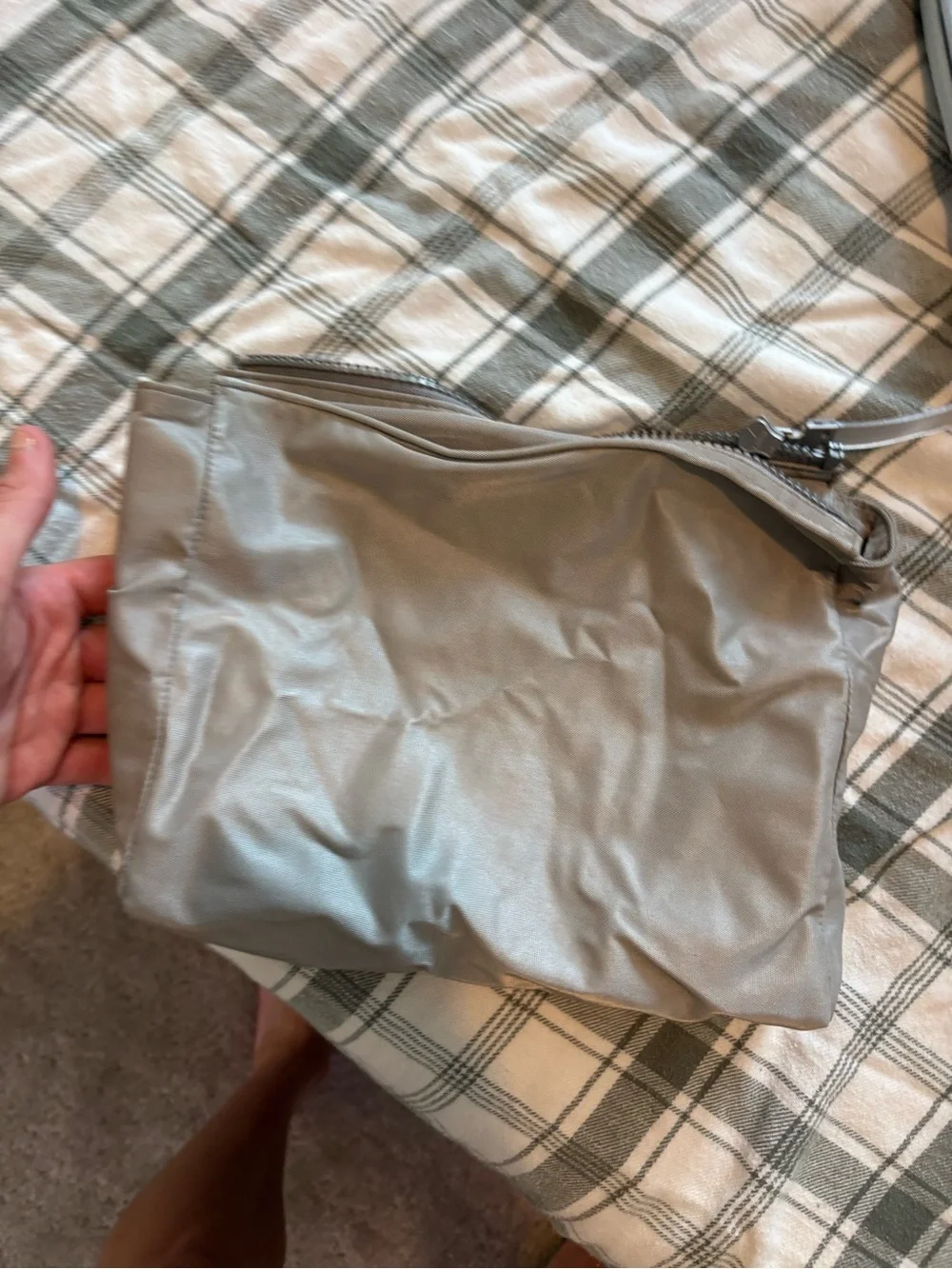 CHANEL Silver Nylon Zip Cosmetic Pouch